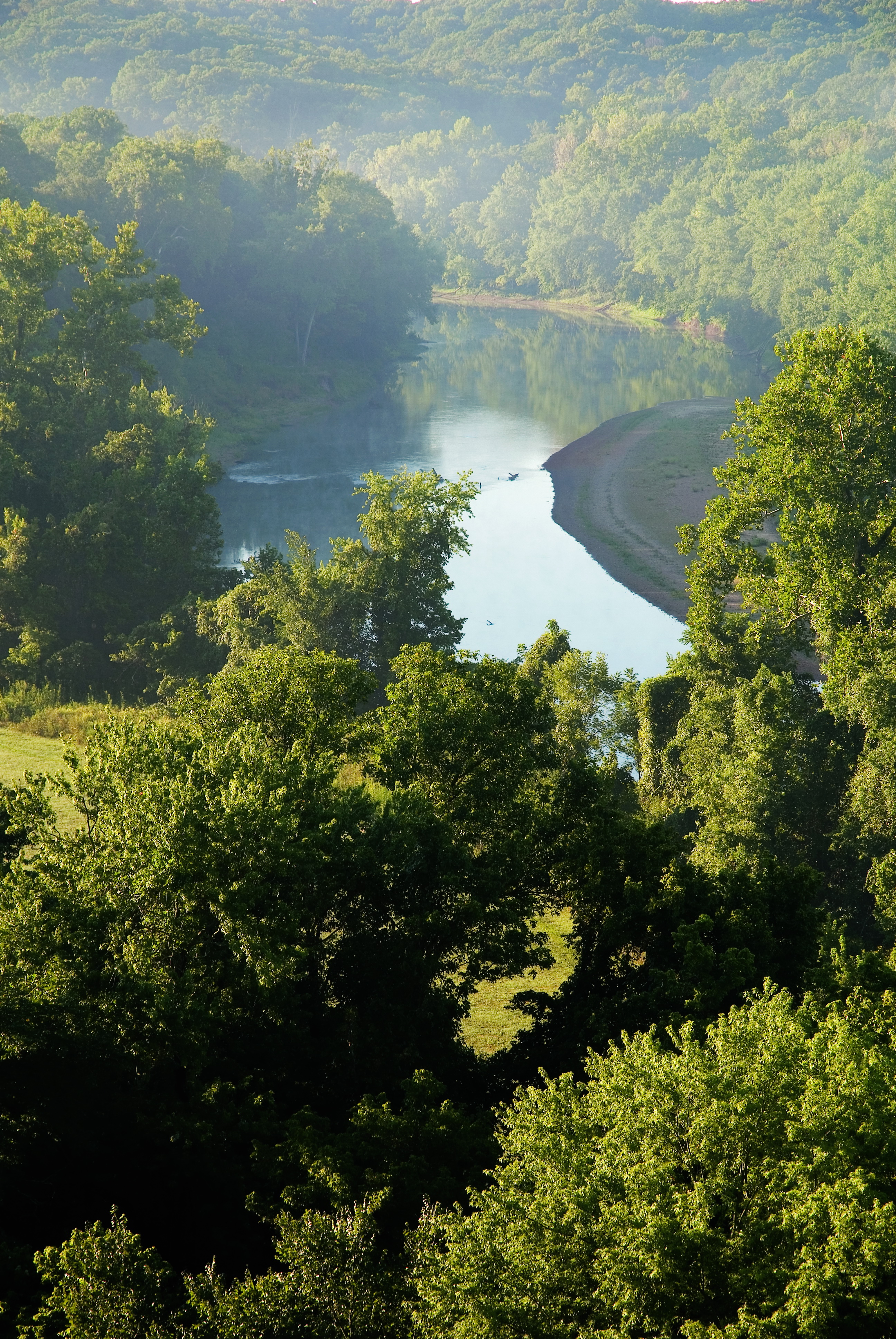 view of the Meramec River from a bluff top