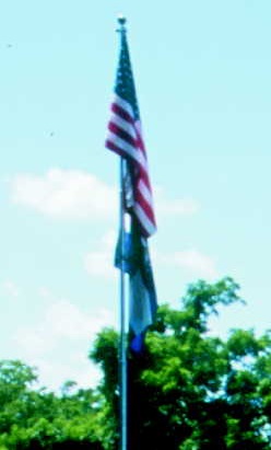 the American flag flying at the site