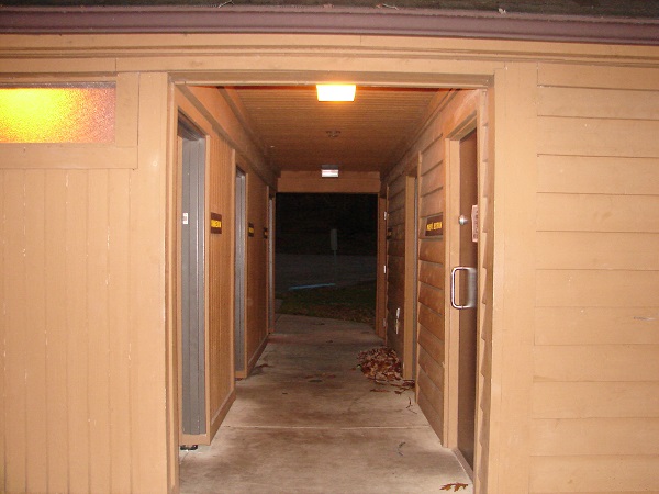 hallway of changing rooms and restrooms just outside the store