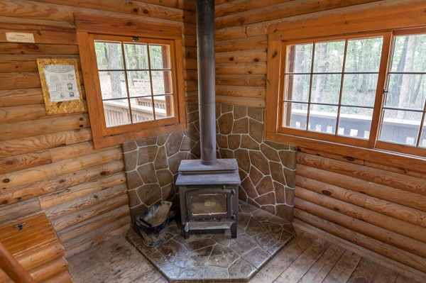 wood stove inside a cabin