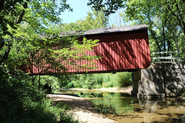 the bridge spans the creek