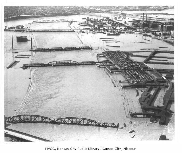 aerial photo of the stockyards during the flood