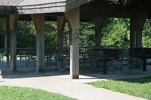 picnic tables under the picnic shelter