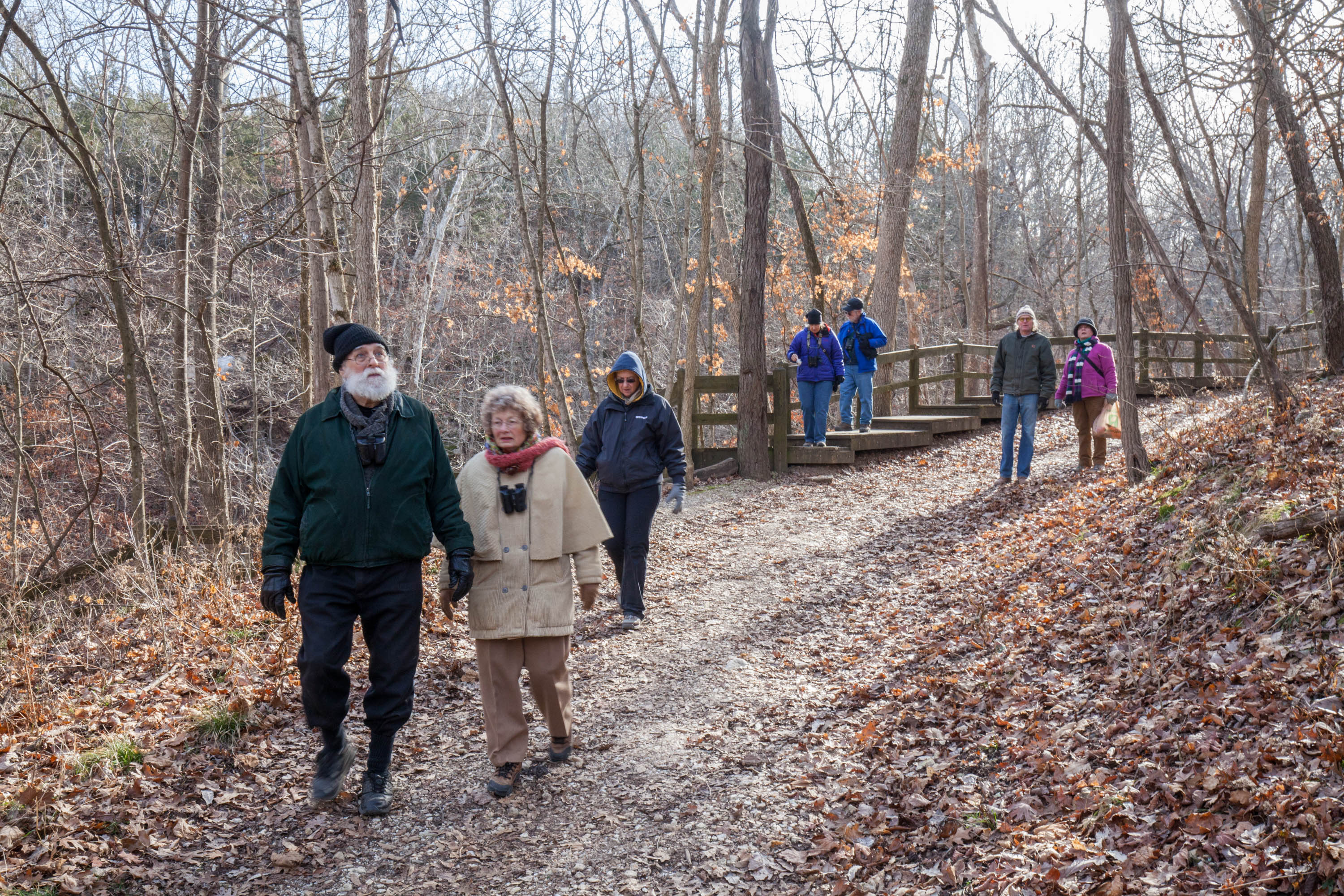 several people walking down a trail