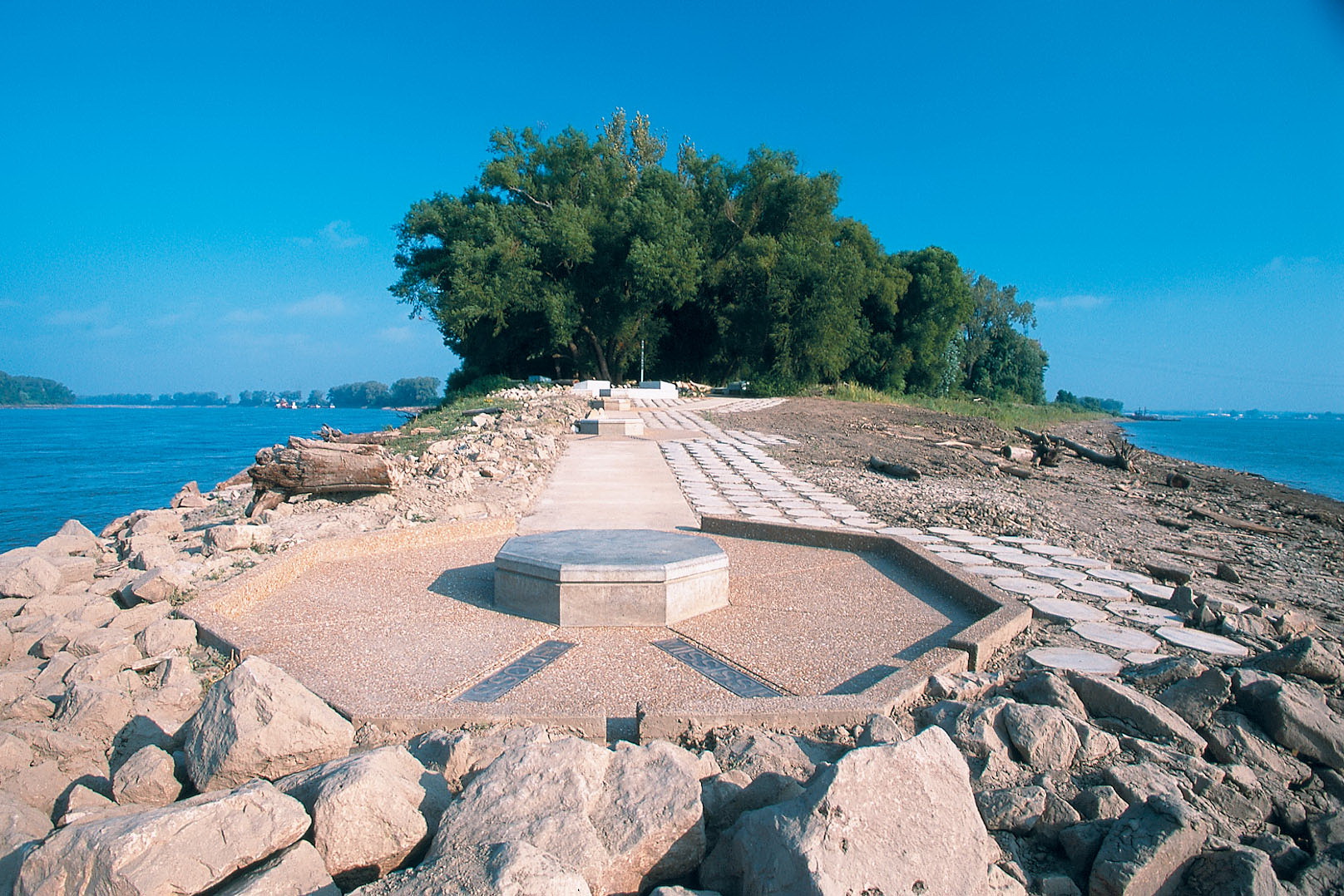 A hexagonal concrete platform