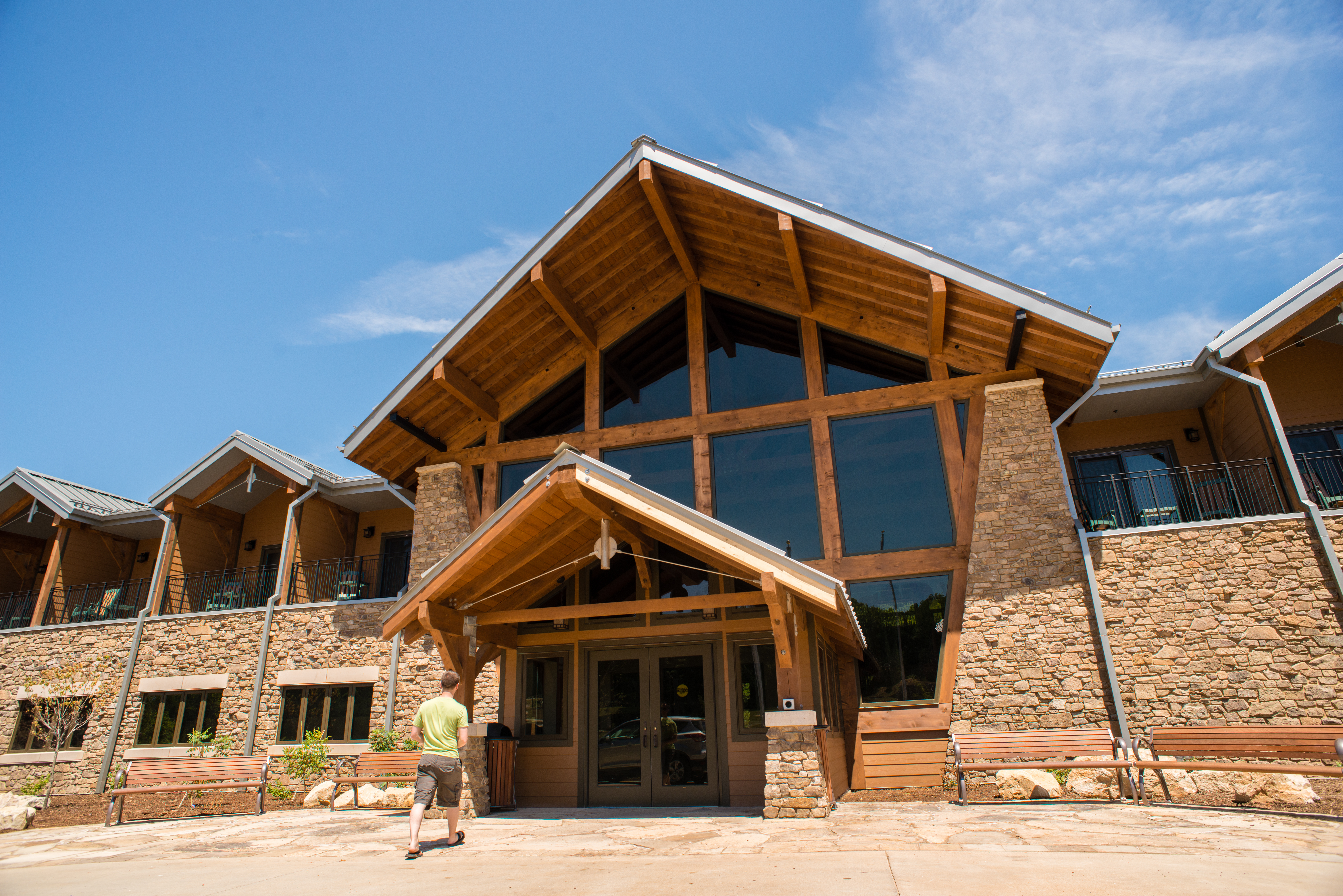 Outside of the front of the main cabin at Echo Bluffs state park
