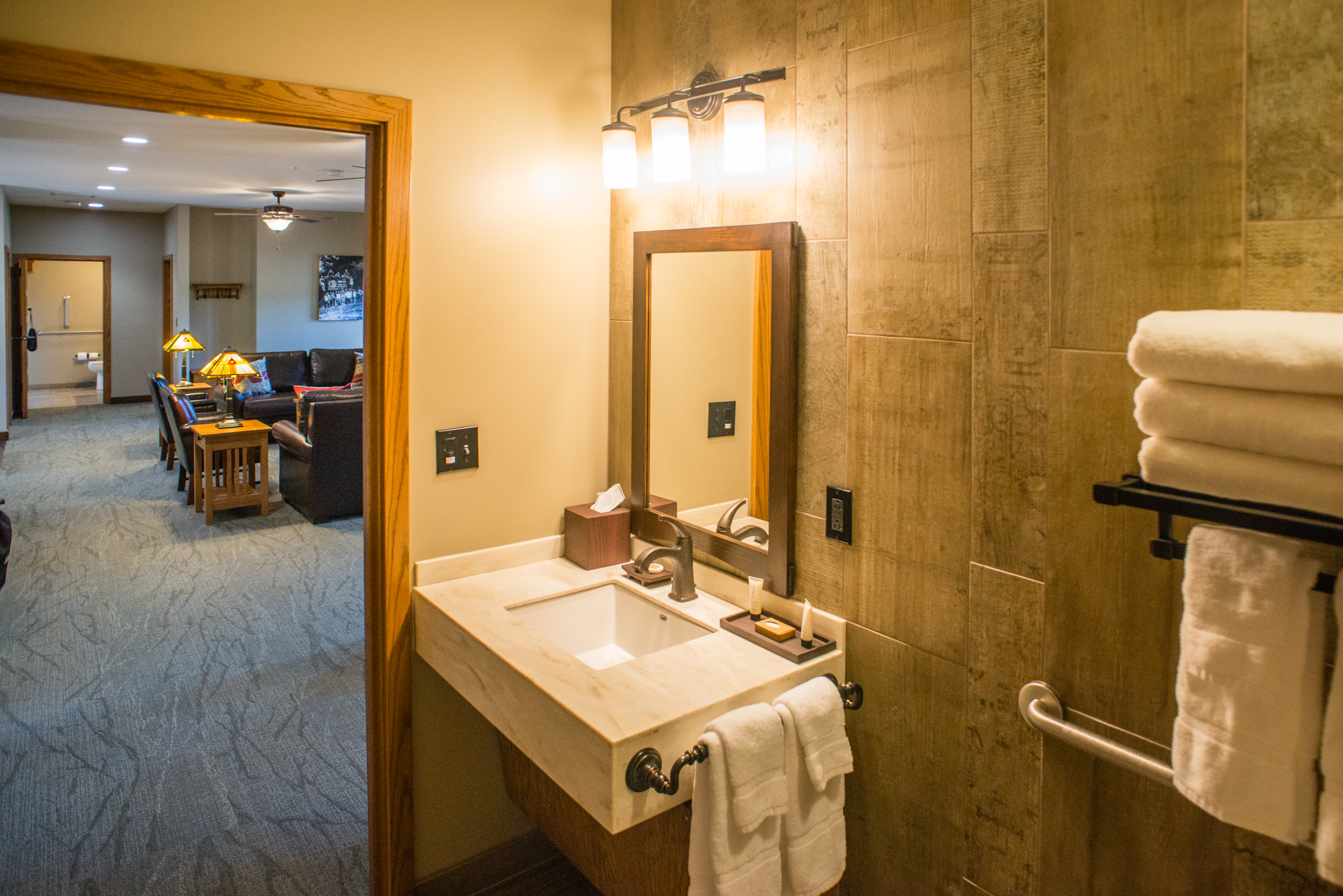 a bathroom with a marble sink