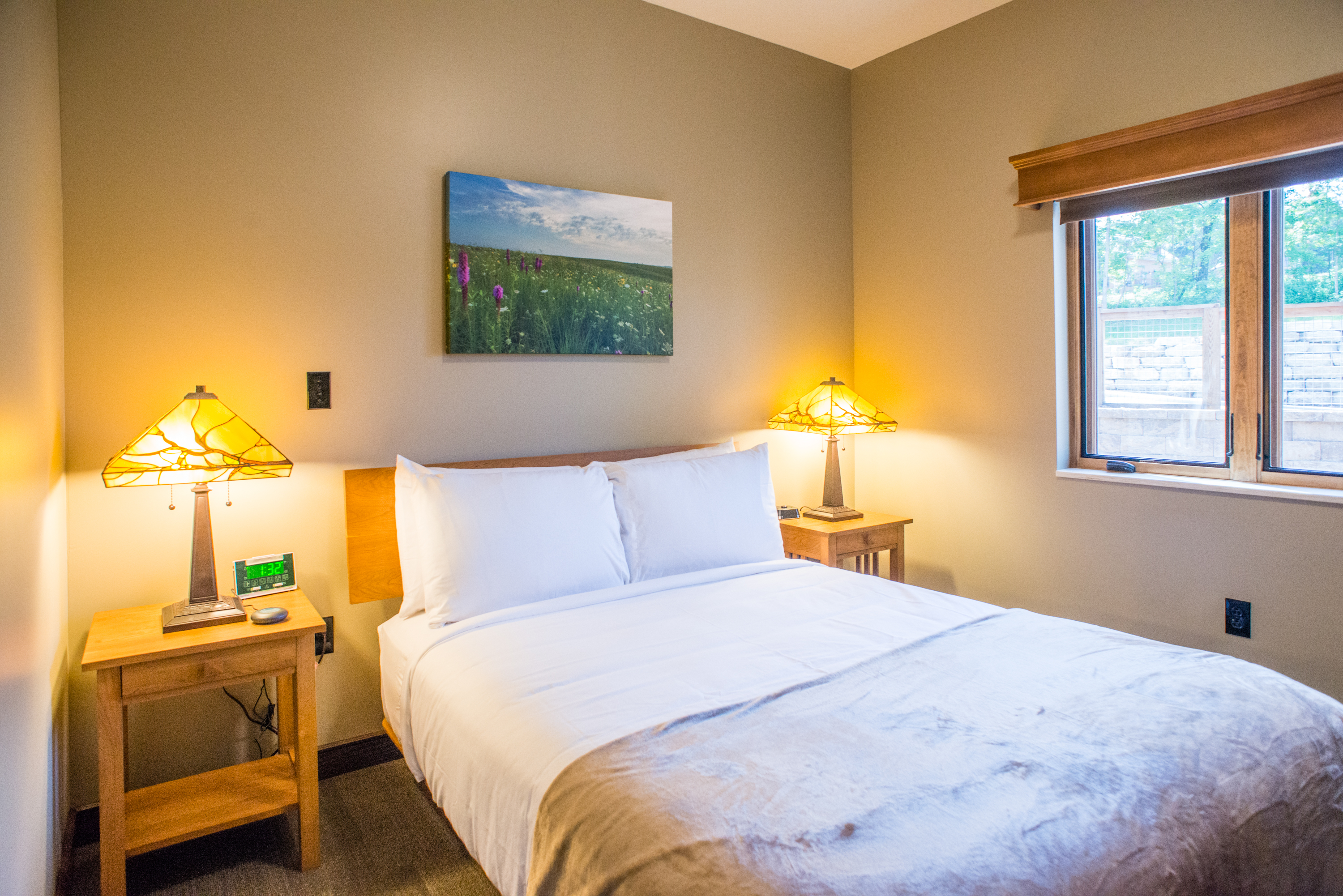 a bedroom with a full sized bed