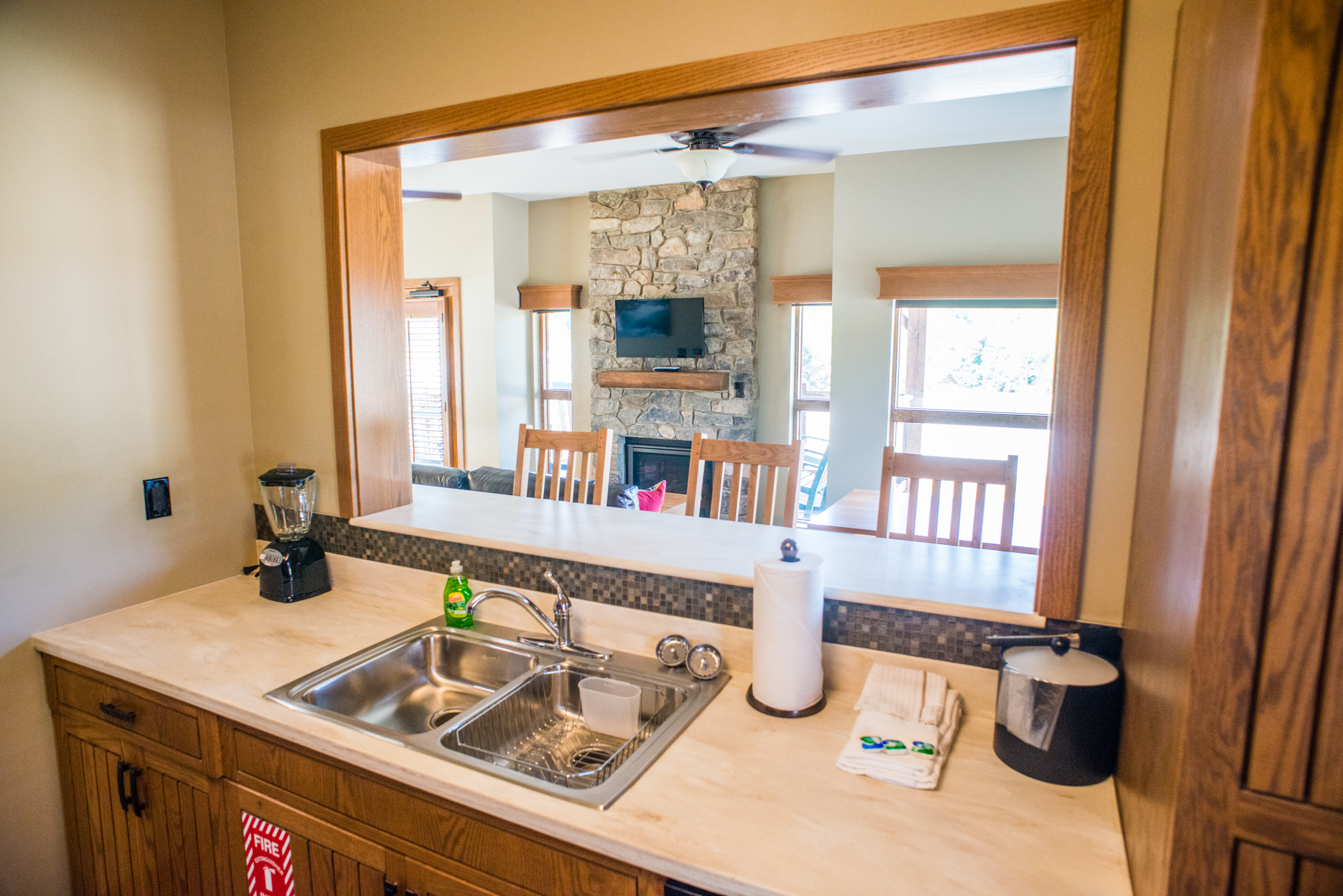 A kitchen in a cabin