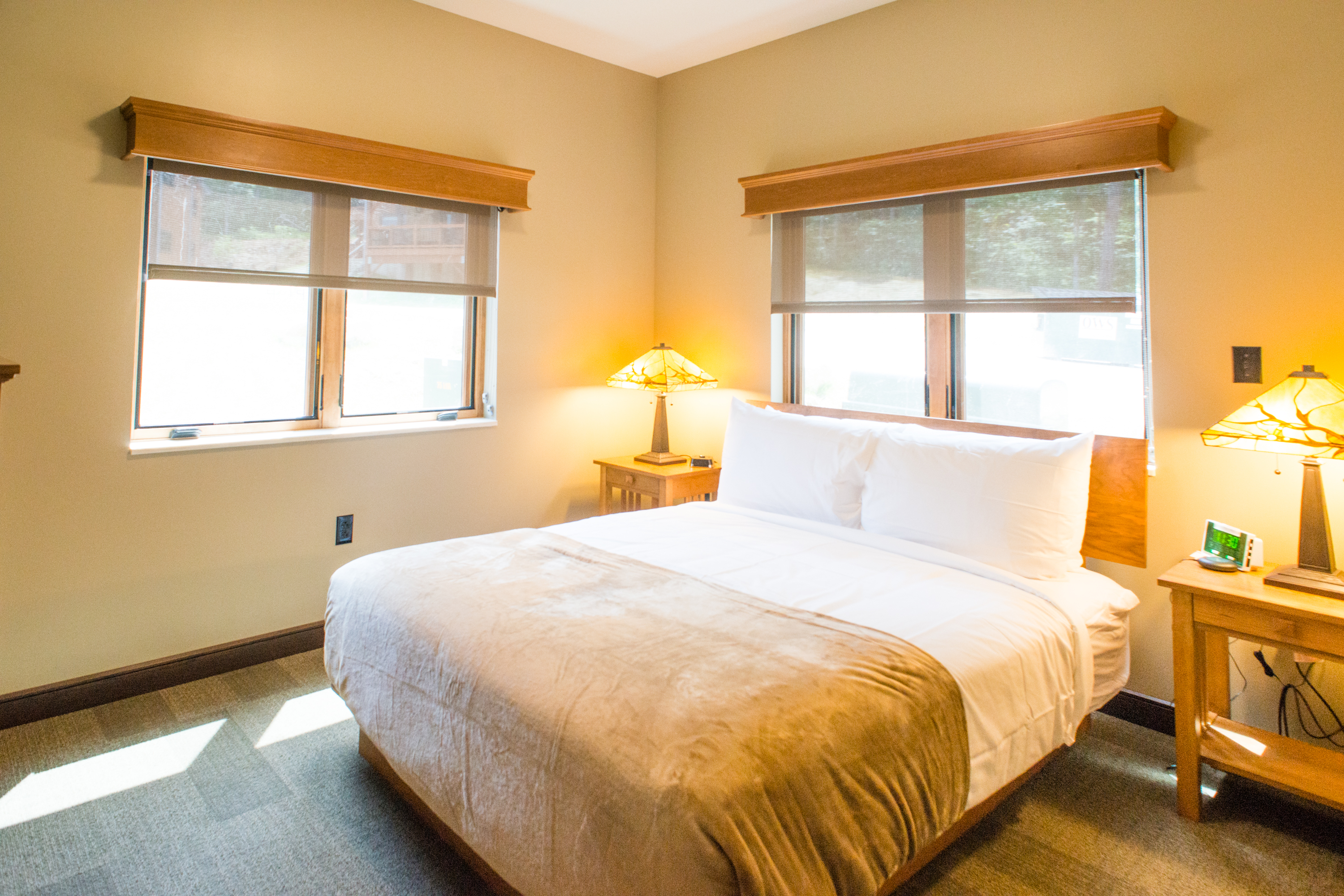 a bedroom with a full sized bed