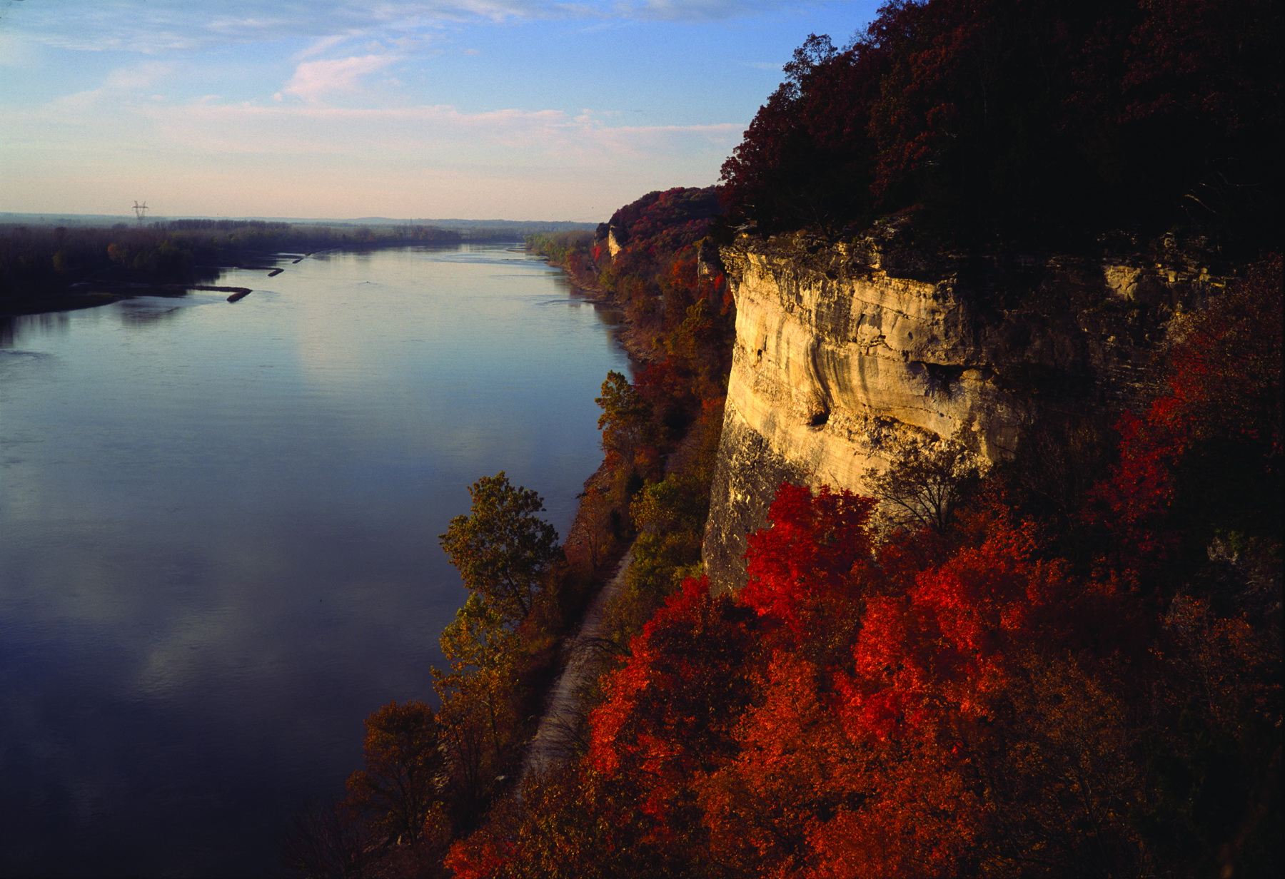 Aerial view of the river by the cliffs