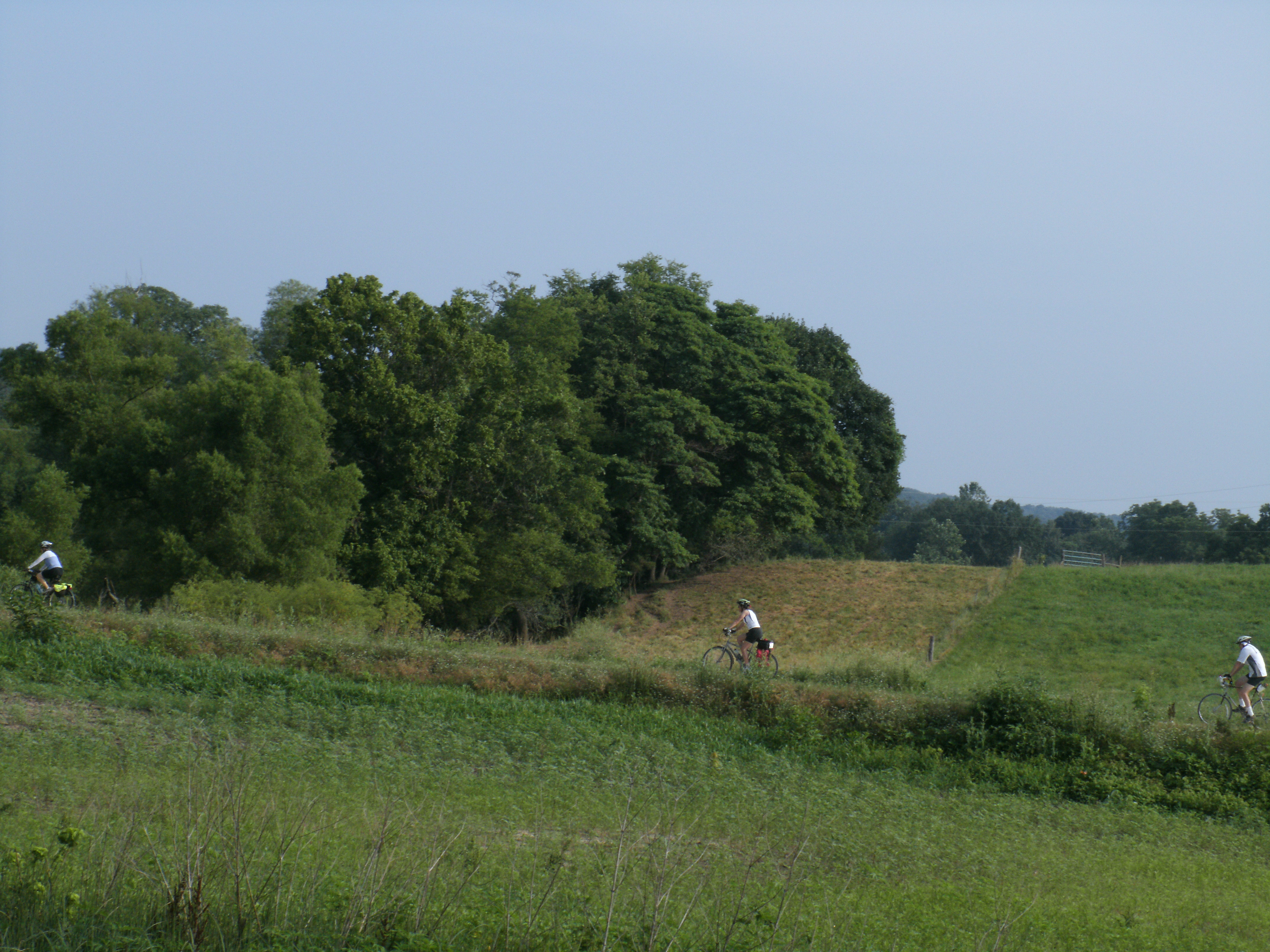 People biking down a trail