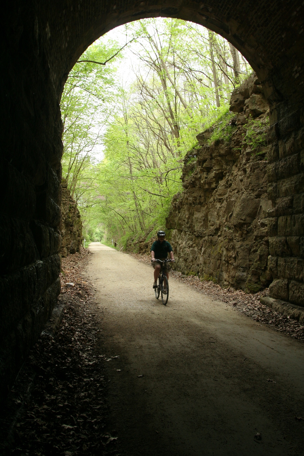 A biker in a tunnel