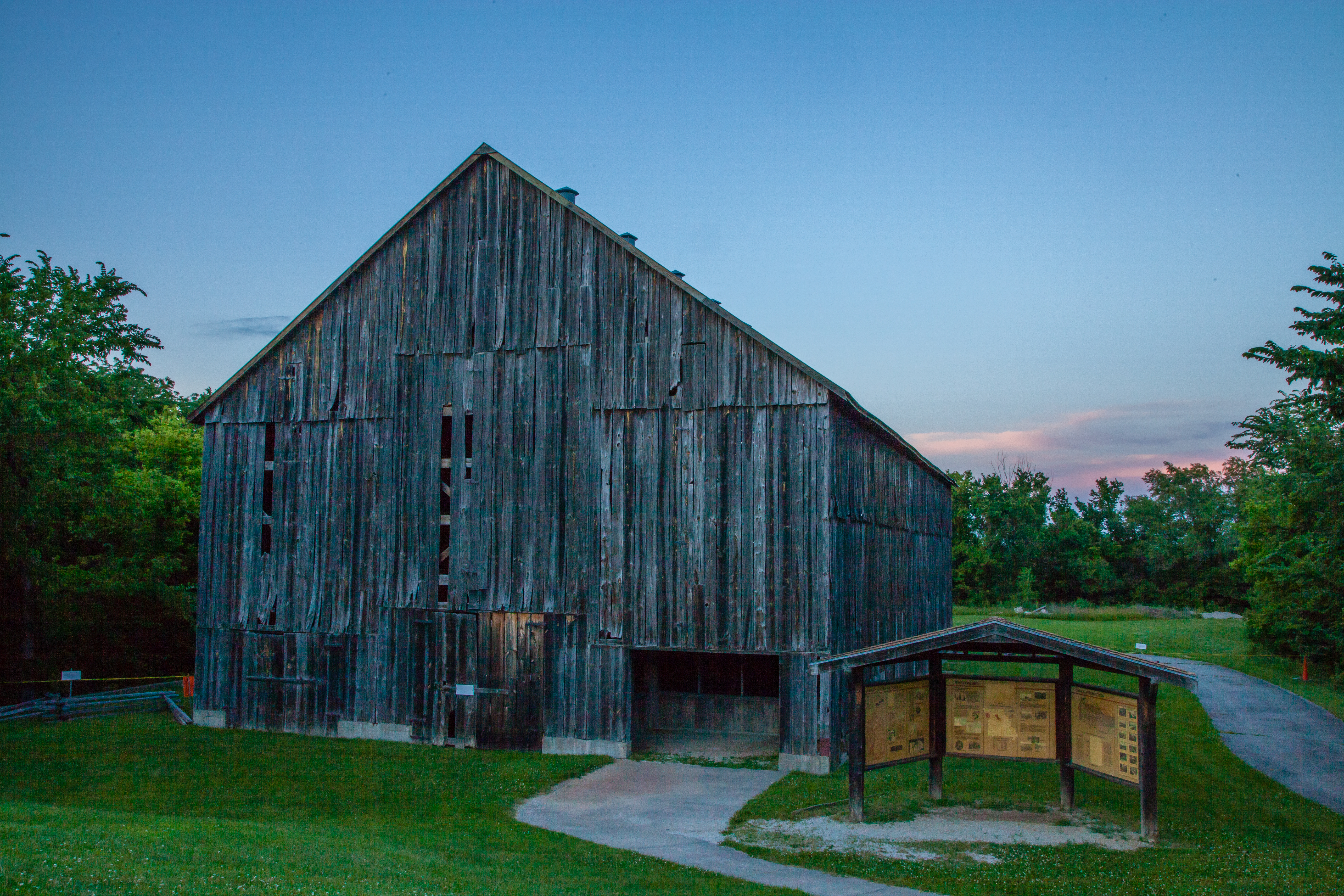 A large wooden barn