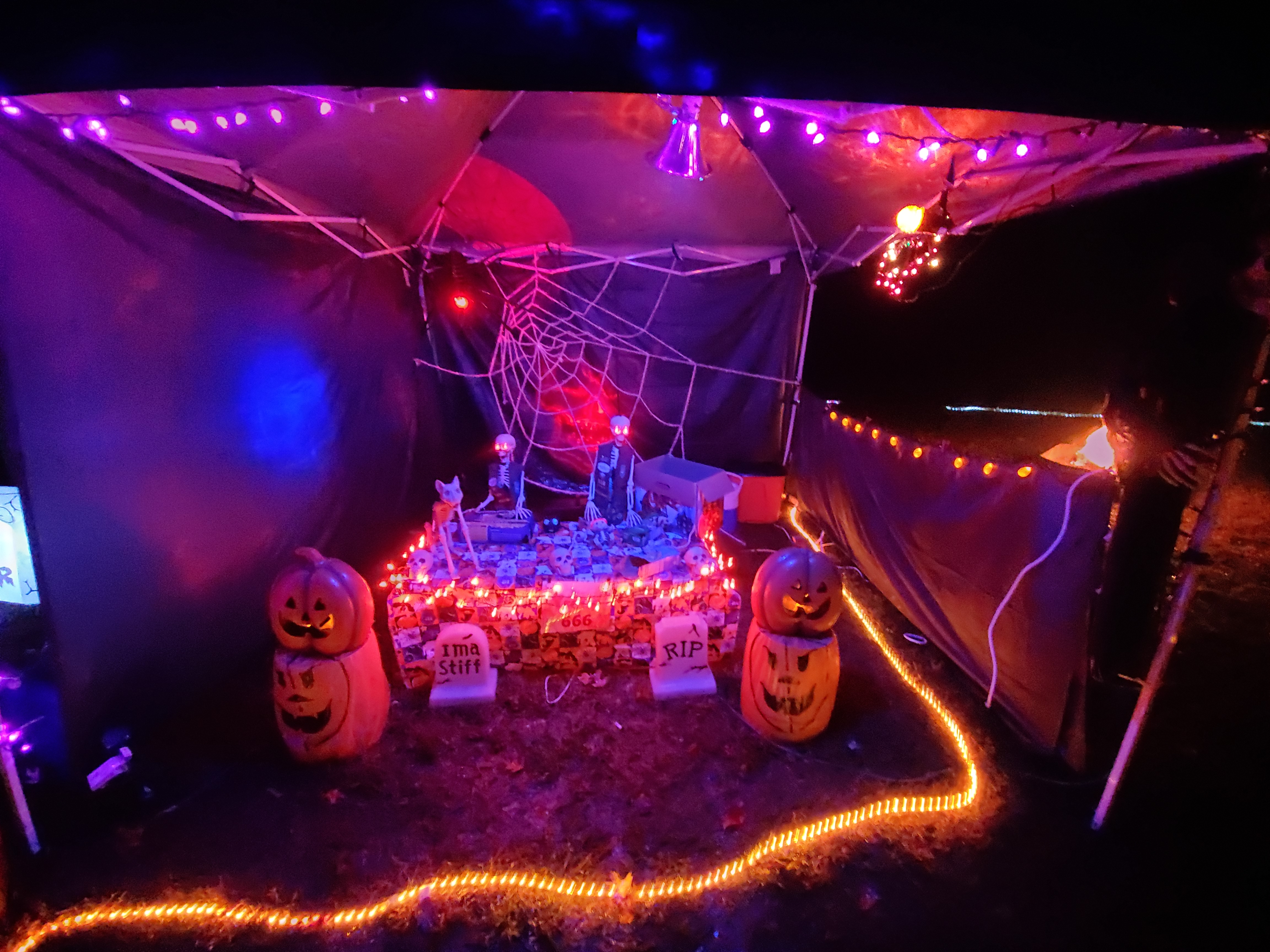 A tent with halloween decorations