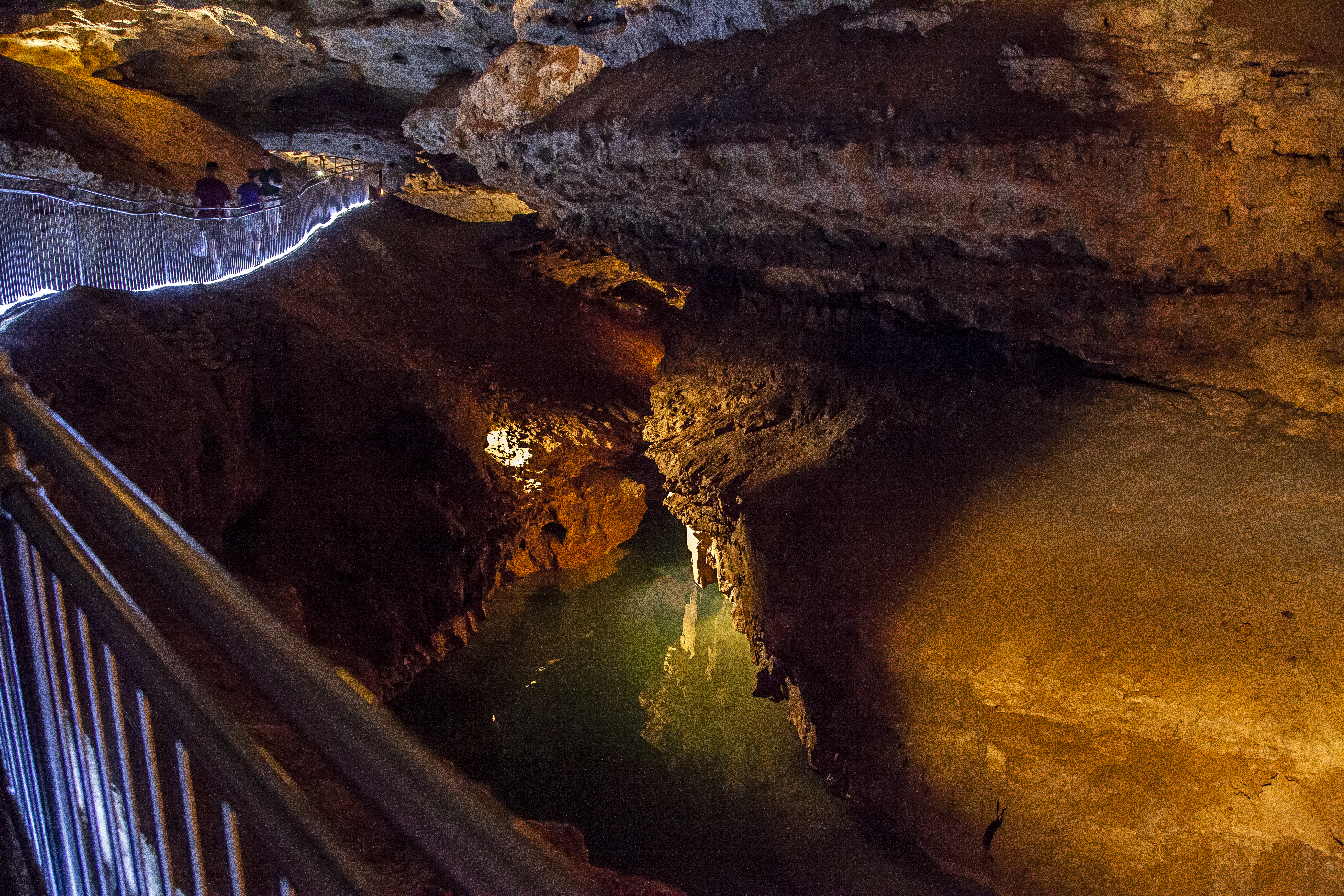 A bridge over a cavern lake