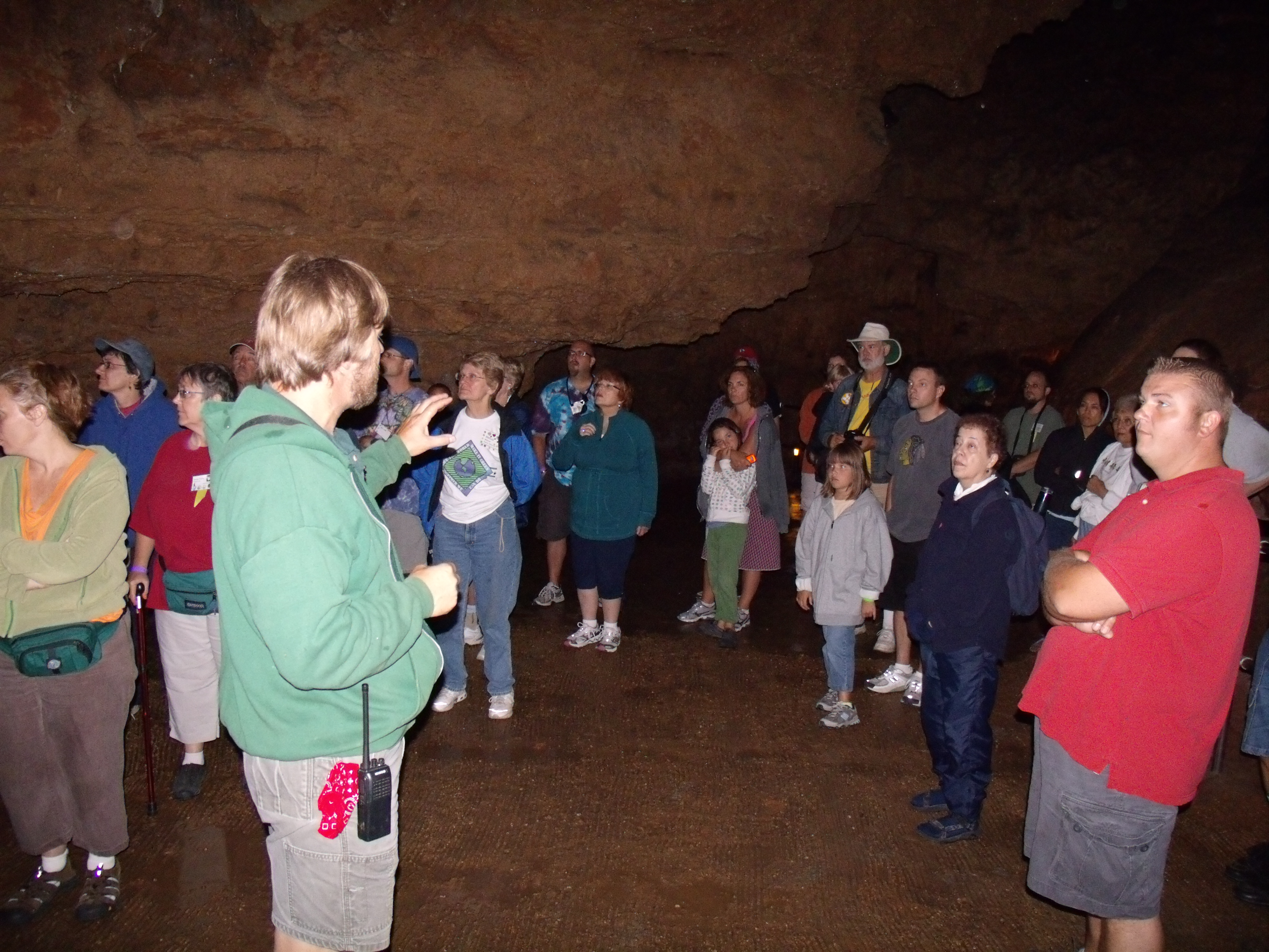 A group gathered in a cave
