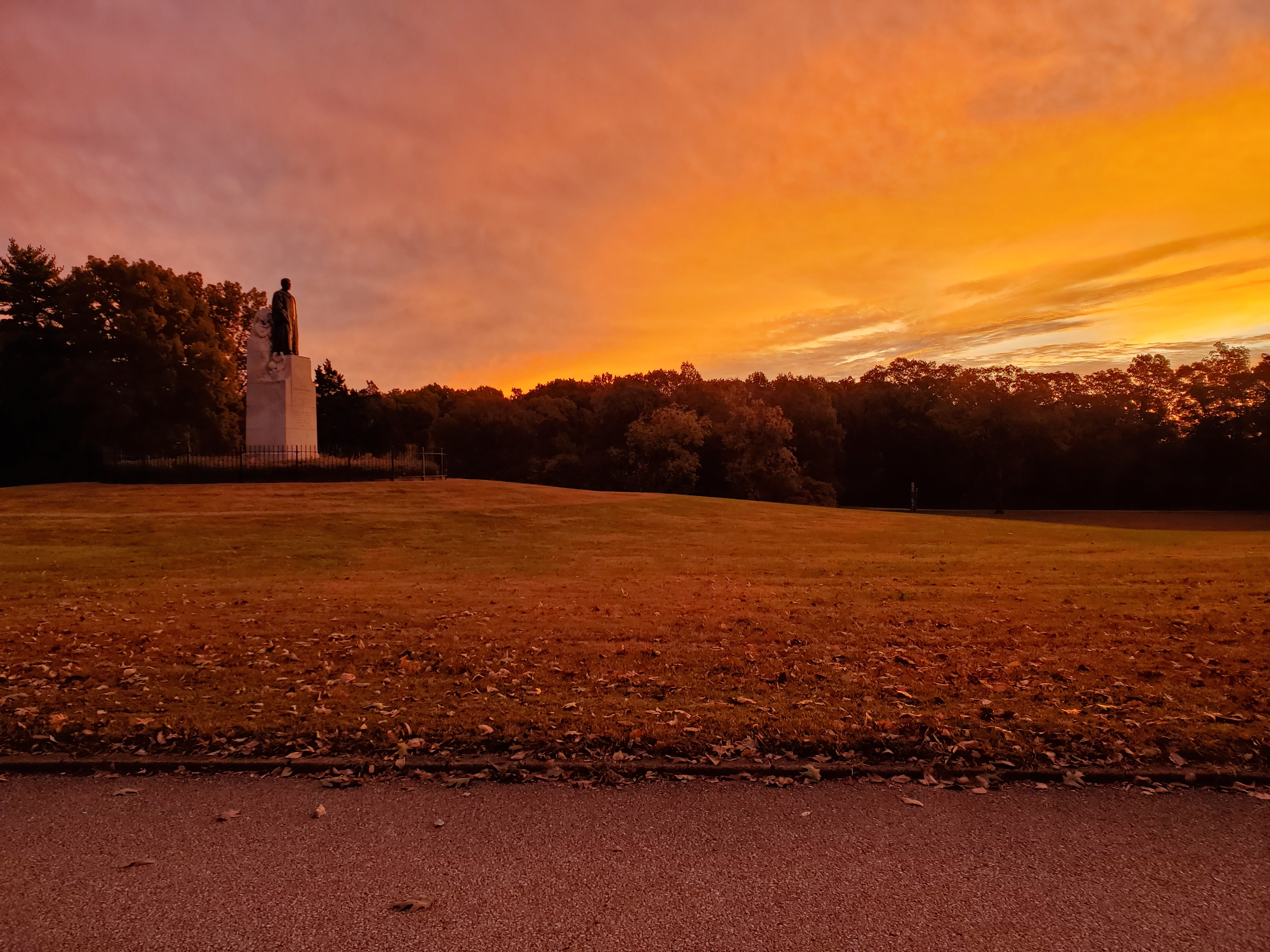 Dr. Edmund A. Babler Memorial Statue at sunset