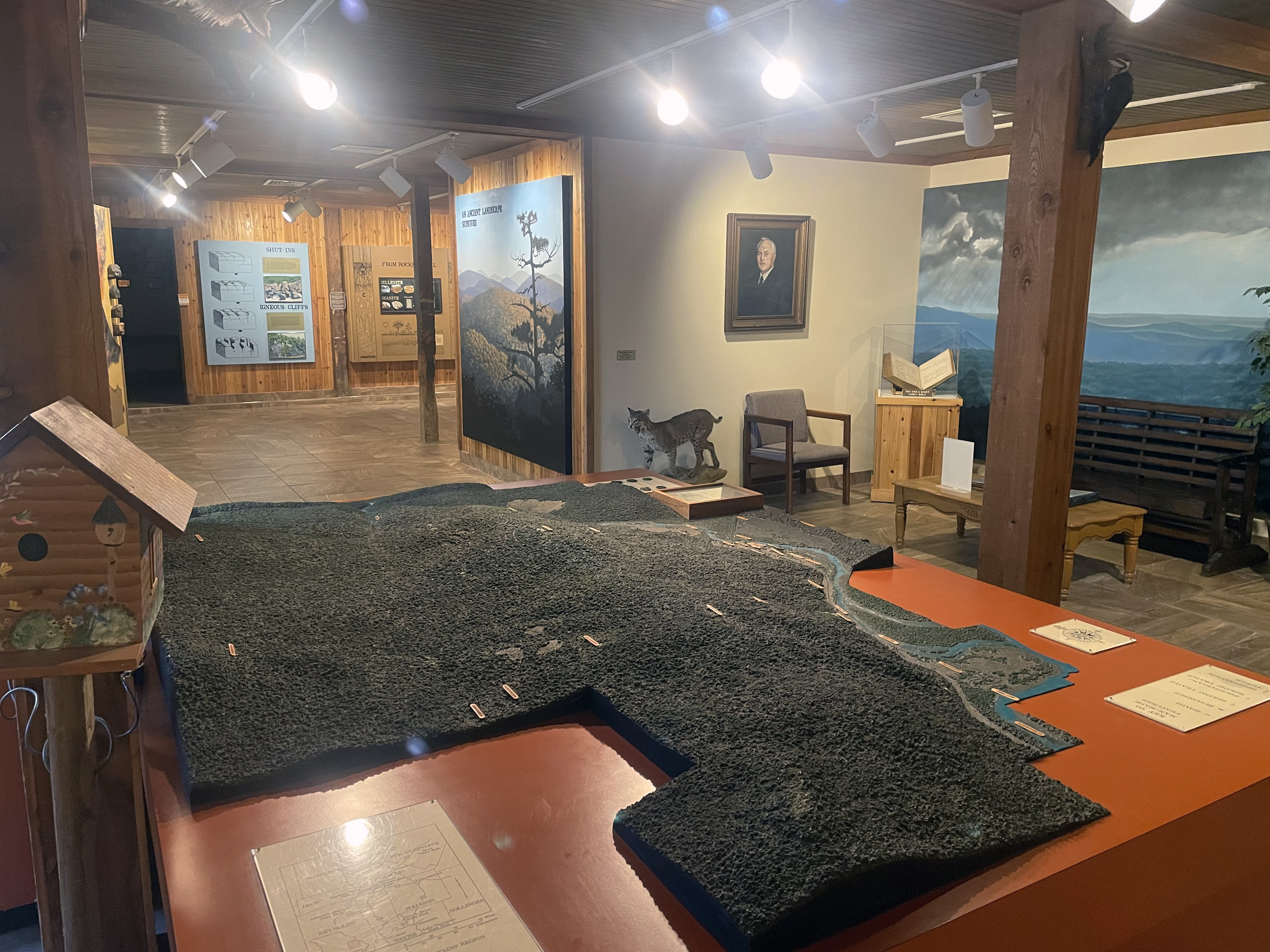 Inside of visitor center showing topographic 3D map display.