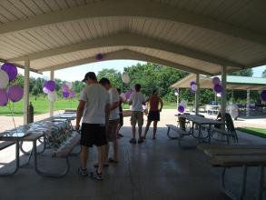 People using one of the shelters