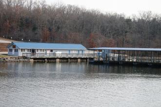 The marina and boat slips at Lake of the Ozarks State Park
