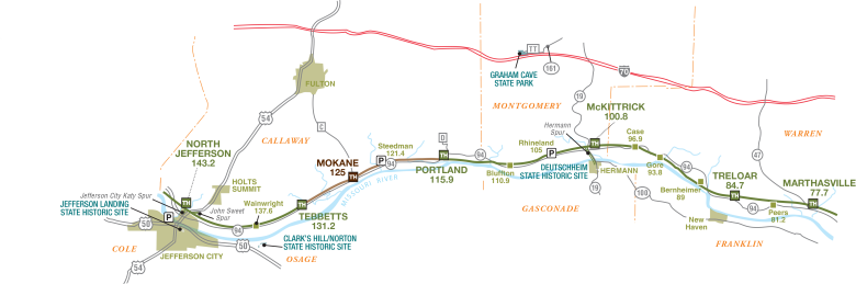 A section of Katy Trail State Park from Jefferson City to Marthasville.