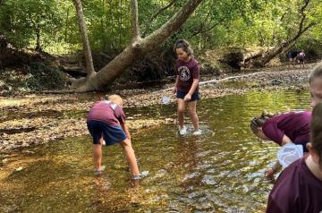 Students in creek