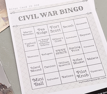 Civil War bingo card