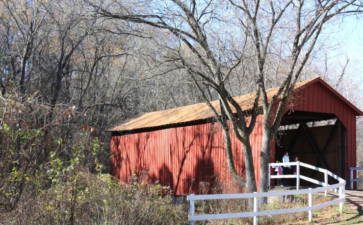 A red covered bridge