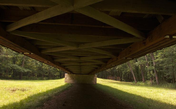 The underside of a covered bridge