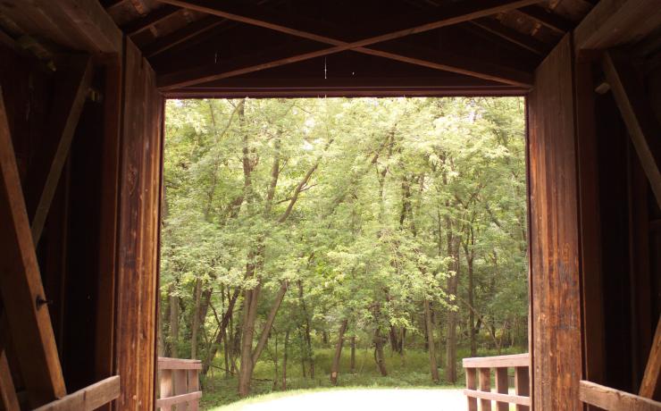 The inside of a covered bridge