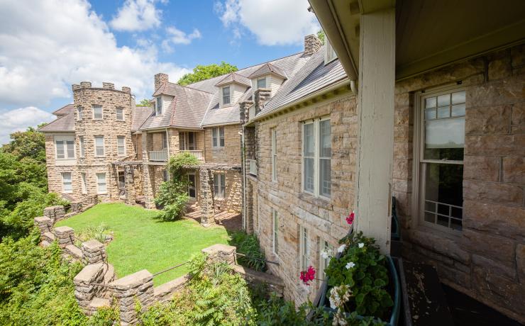 View of the outside of the Bothwell Historical Site from a balcony