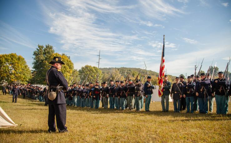 A historical recreation of a Civil war army