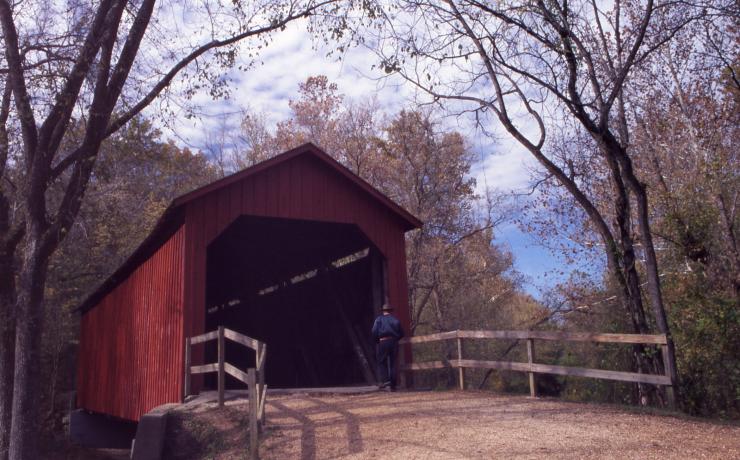 A red covered bridge