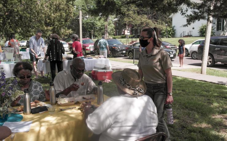 People gathered at tables