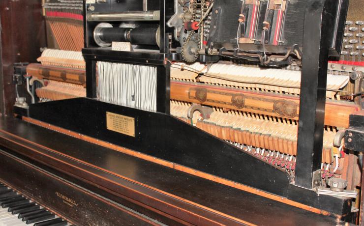 The inside of an self-playing piano