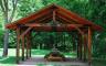 A wooden picnic shelter