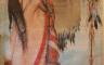 A painting of a native american holding a spear