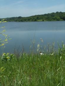 A hill overlooking a lake