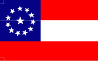 Stars and Bars flag with three horizontal stripes (red, white, red) and a blue square in upper left with 11 white stars circling a white star in the middle