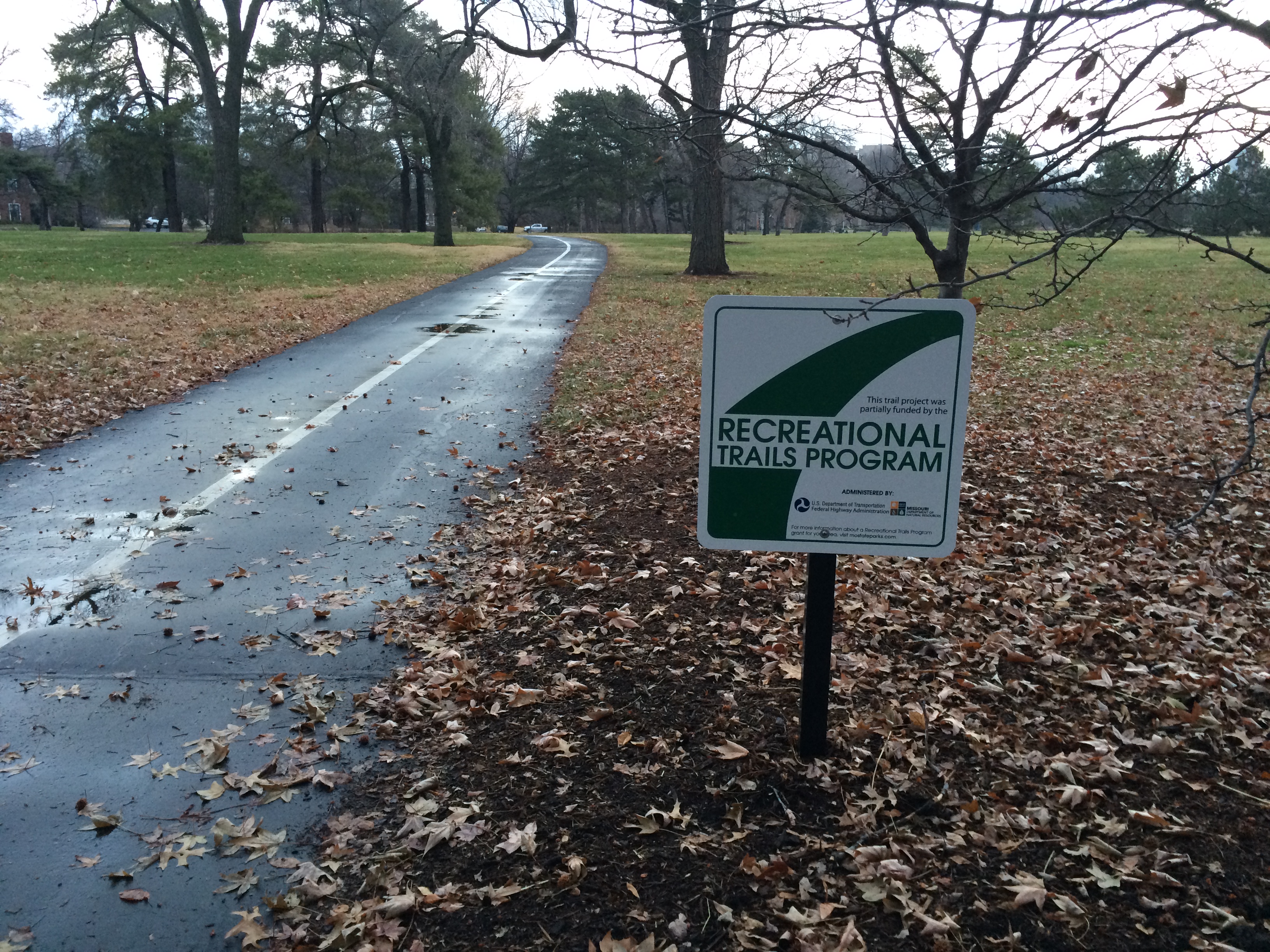 two-lane paved trail and Recration Trails Program sign