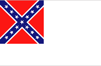 white flag with red square in upper left with a blue X with 13 white stars in it