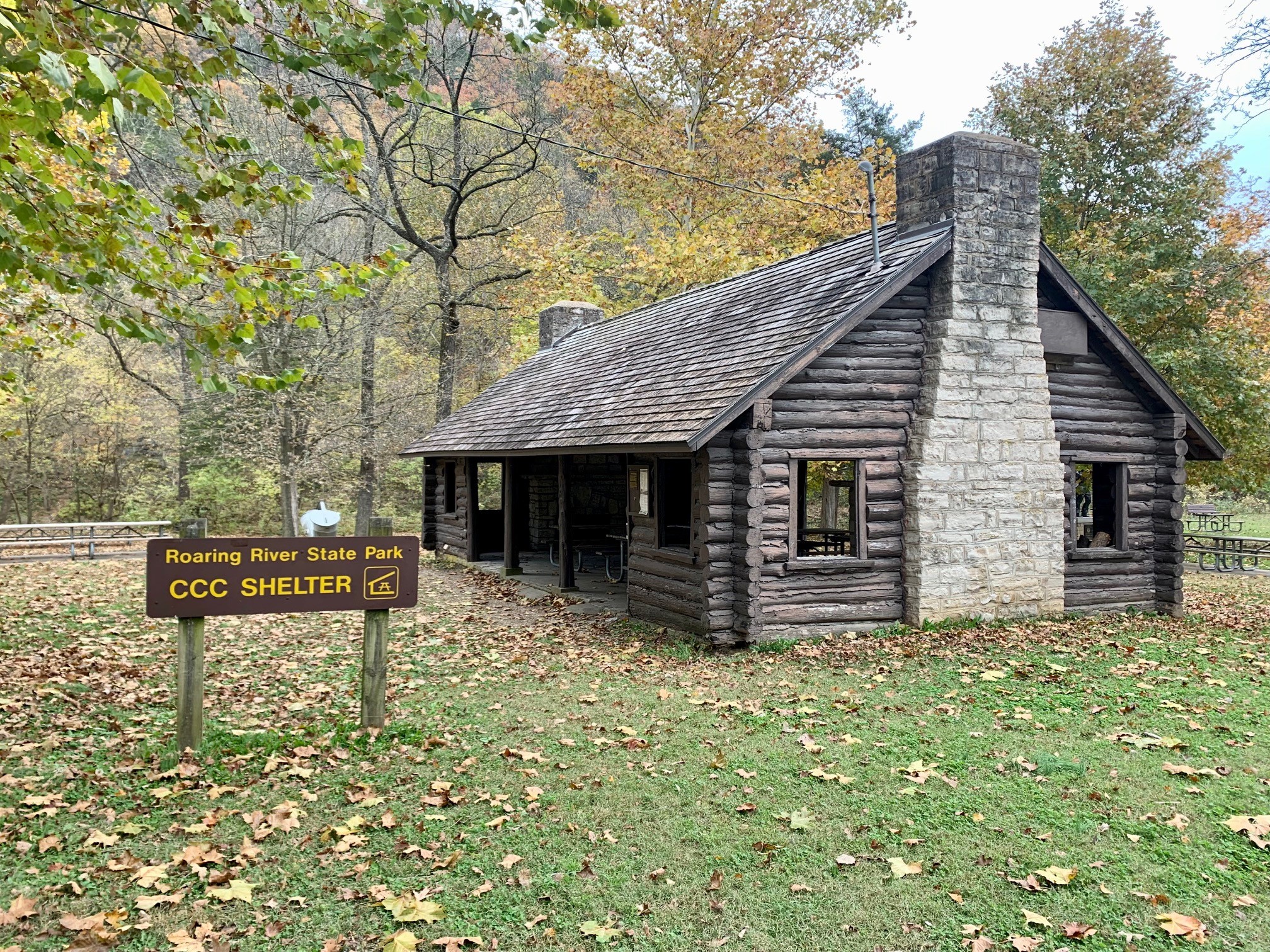 Exterior of wood and brick picnic shelter