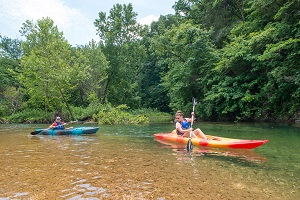 kayakers floating in the creek