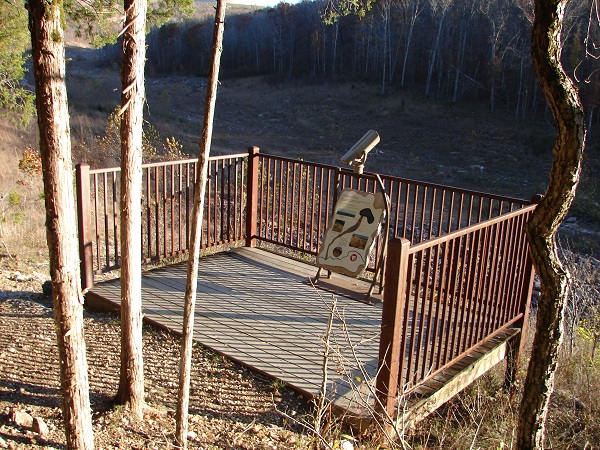 the platform overlook with binaculars and an interpretive panel