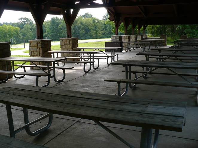 picnic tables under shelter