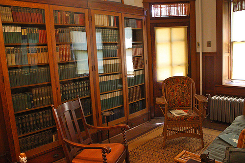 bookcases full of books in the library in the home