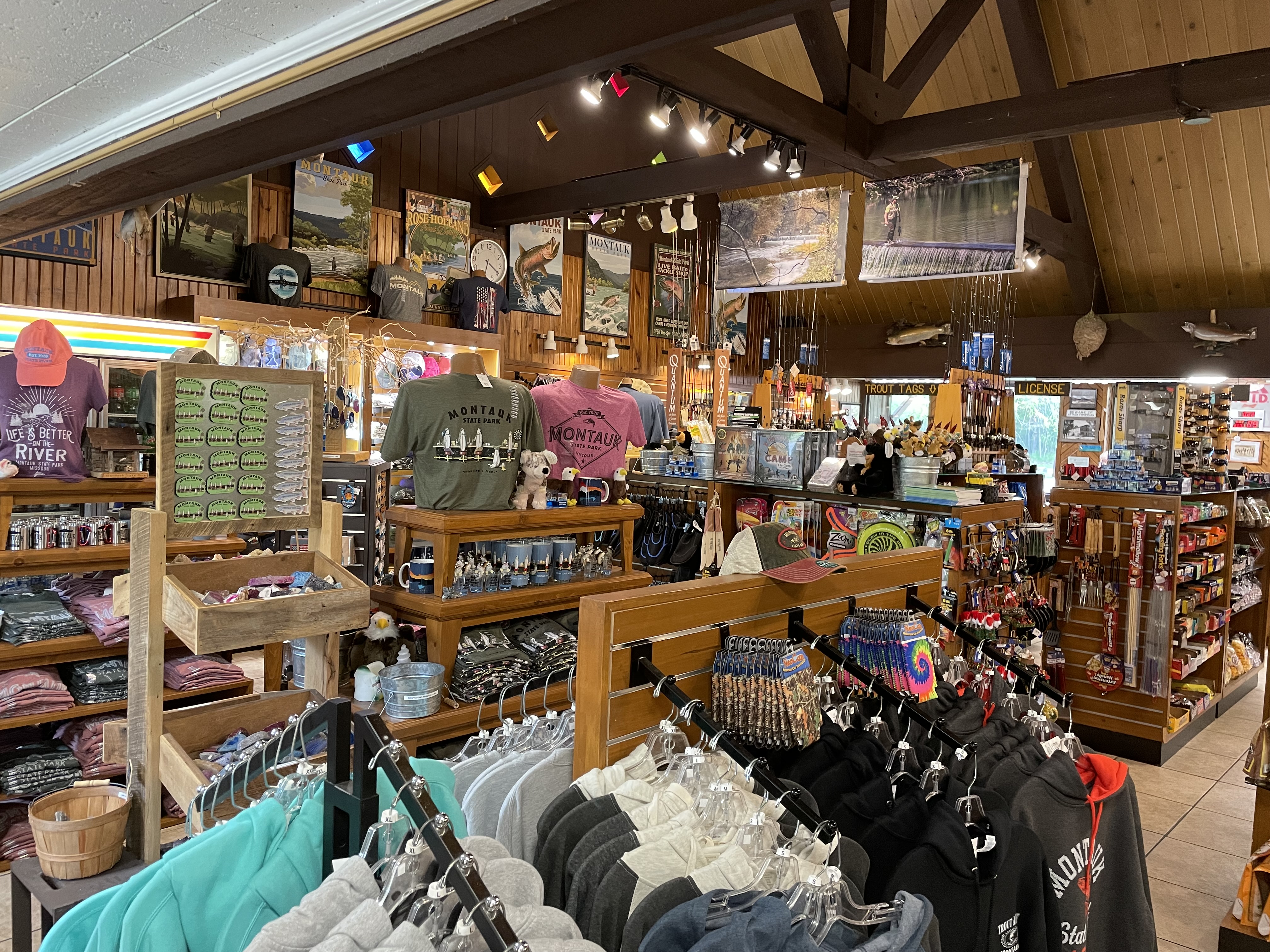 Apparel, fishing supplies and snacks inside the park store