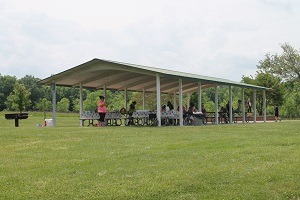 a group using the picnic shelter 