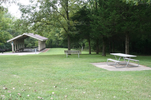 picnic shelter, bench and picnic table